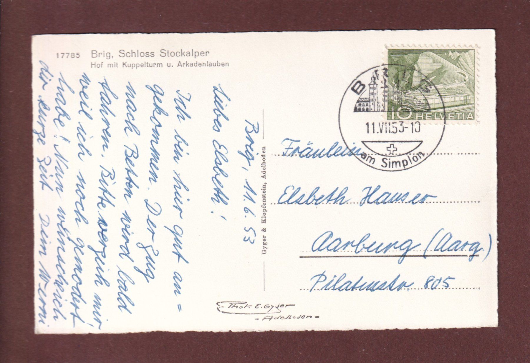 Cartoline postali: BRIG - Schloss Stockalper - 1953 – Usato da Pully venduto da nicecards 1