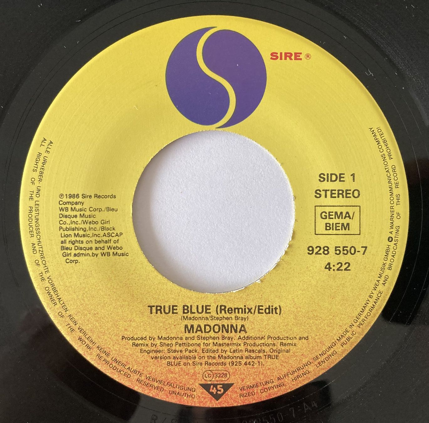 Dischi in vinile: MADONNA - TRUE BLUE – Usato da Bottens venduto da hotter-than-hell 2