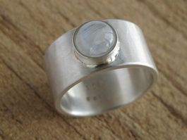 breiter Ring Silber 935 Einzelstück Mondstein Gr. 58.5