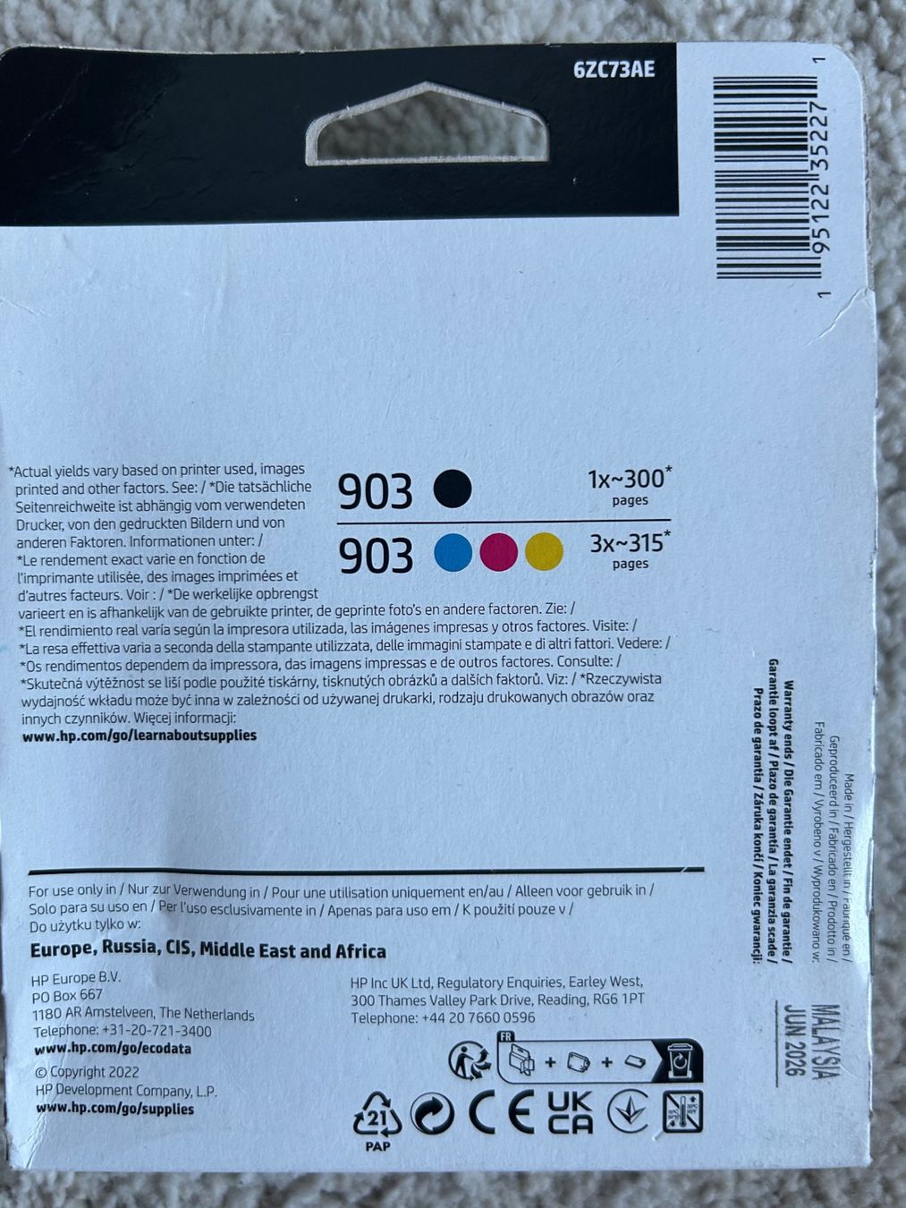 Hewlett Packard Cartouches & Toner: HP 903 Druckerpatronen 4-pack – Neuf avec emballage d'origine à Oberwil b. Zug par design_at_work 1