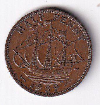 Alle Münzen: Grossbritanien half penny 1959 – Gebraucht aus Neuchâtel von karlpierrino