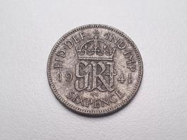 🇬🇧 UK Sixpence 1941 George VI .500 Silver 2.83g