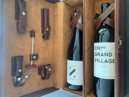 Weinreisekoffer Leder braun mit Zapfenzieher
