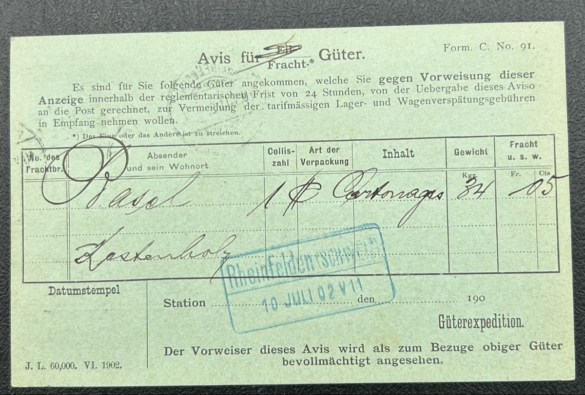 Alle Briefmarken: Avis Karte Rheinfelden  – Gebraucht aus Horw von Tellbub 1