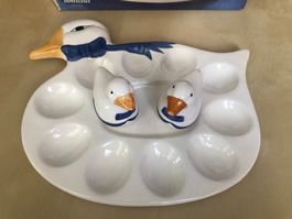 Keramik Servierplatte mit Salz- und Pfefferschälchen