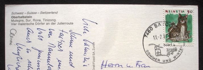 Cartoline postali: OBERHALBSTEIN Vier Dörfer Route Julier – Usato da Jona venduto da philajona 1