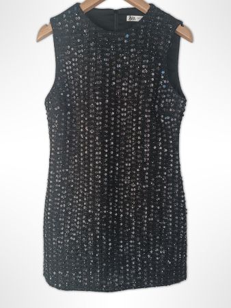ZARA Pailletten-Minikleid schwarz Gr. M
