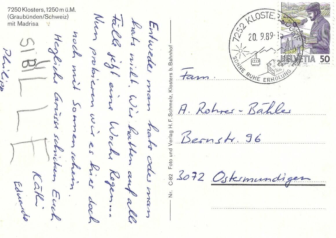 Cartoline postali: ASK Klosters, 1250 m ü.M. mit Madrisa – Usato da Kloten venduto da Kloetip 1