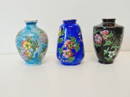 3 kleine chinesische Vintage Porzellan Vasen 6.5 cm TOP