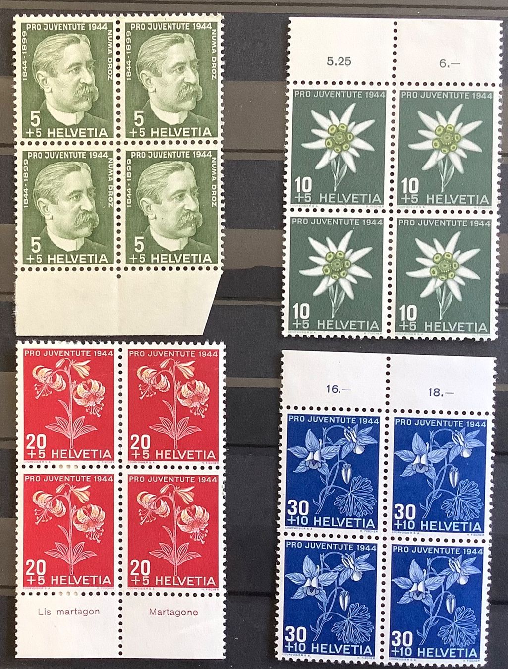 Tutti i francobolli: 1944 Pro Juventute Viererblöcke Satz Postfrisch ** – Nuovo (secondo la descrizione) da Liestal venduto da Pep3