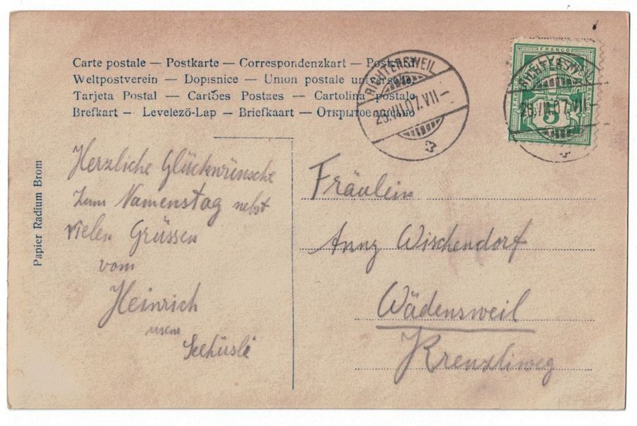 Cartoline postali: Romantik - Junge Dame barfuss mit Bündel – Usato da Frauenfeld venduto da POML 1