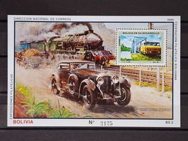 Bolivien 1988 Block 172 Rennen zwischen Auto und Zug Postfr.