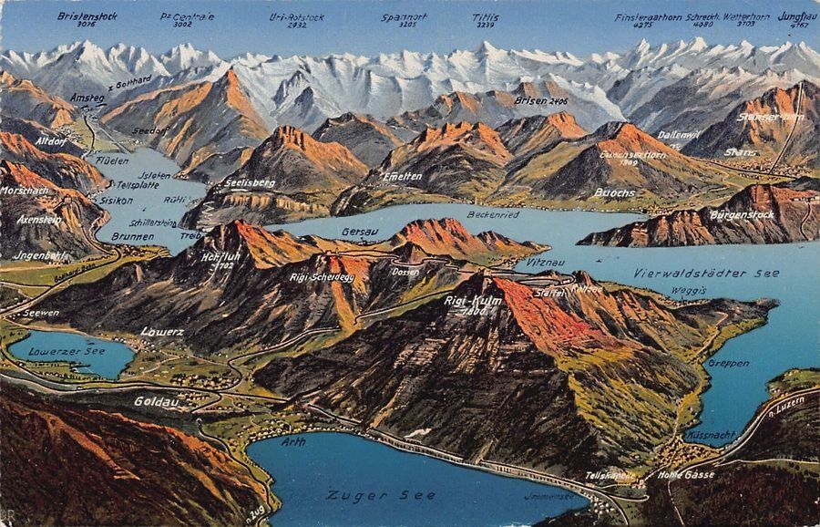 Cartoline postali: Vogelschau-AK: Rigi-Relief, um 1930 – Usato da Frauenfeld venduto da POML