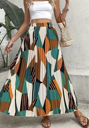 Gonna lunga plissettata fantasia geometria👌M/L👌nuovo