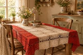 🤍 🧶 Vintage gehäkelte Tischdecke Häkeldecke handgemacht