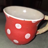 Rote Keramik Tasse mit Punkten - Vintage Geschirr!Handmade