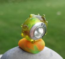 Grün-Orange Glasperle Glass Bead Green Orange