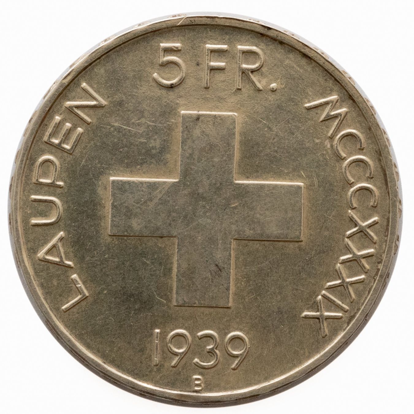 Tutti le monete: 5 Franken Silber Laupen 1939 – Usato da Rotkreuz venduto da num_6343