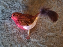 Weihnachtsbaumschmuck Vogel mit Federclip Vintage, Glas