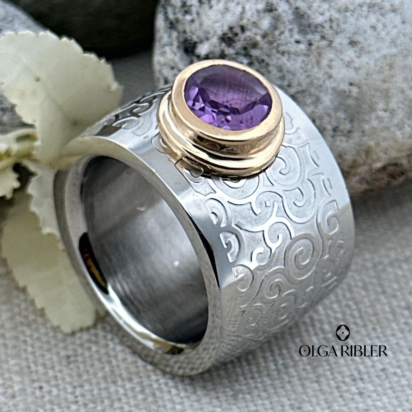 Olga Ribler Bagues: Edelstahlring mit Amethyst, Gr. 60 – Neuf (Voir description) à Luzern par MonikaS03 1