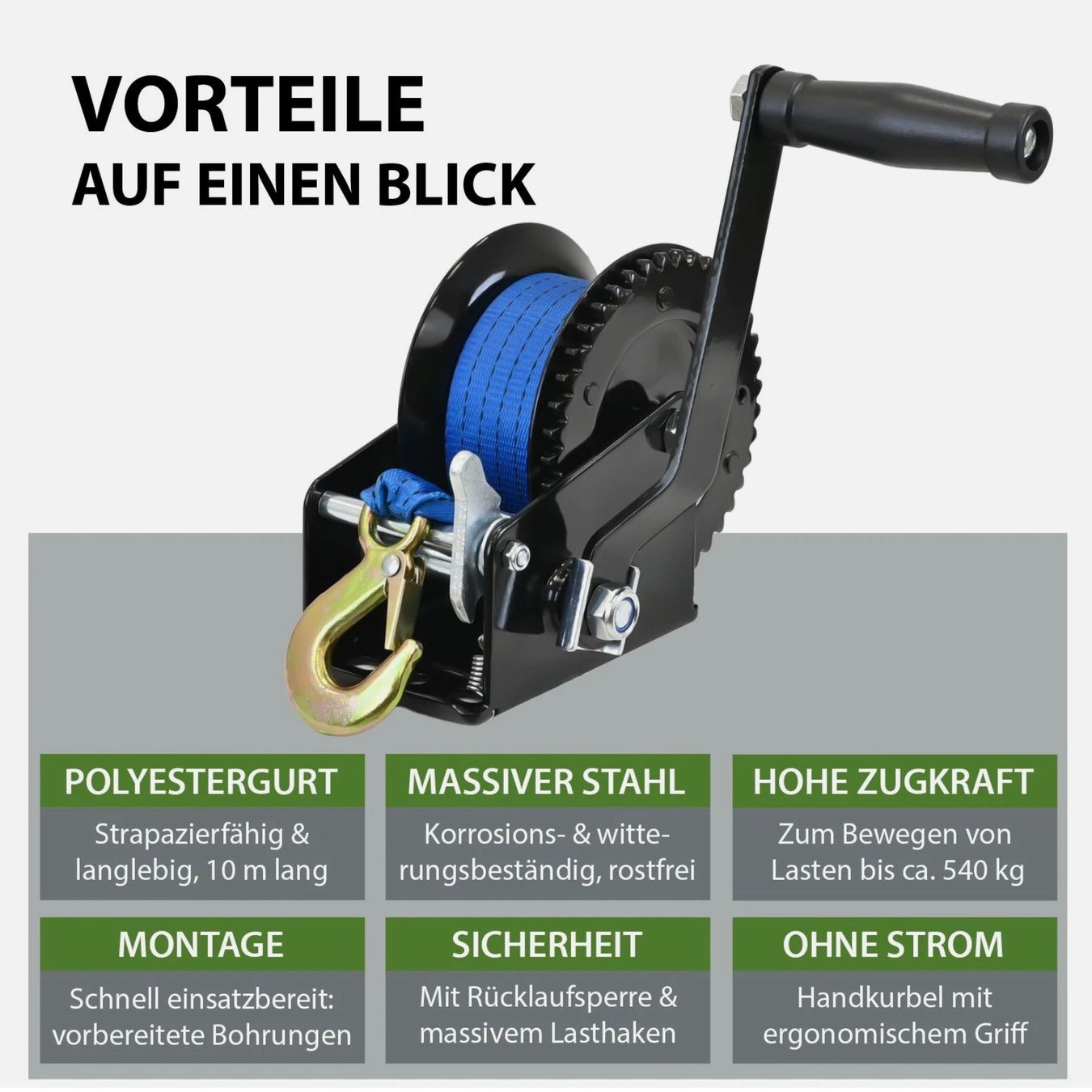 Altro per stoccaggio & trasporto: Gurtwinde Handwinde Bootswinde 540 kg Gurtlänge 10 m – Nuovo e nell'imballaggio originale da Untersiggenthal venduto da customs 7