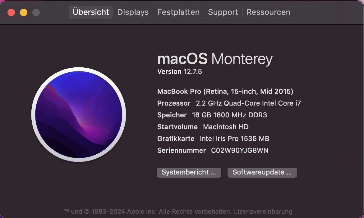 Apple Notebooks: MacBook Pro (Retina, 15-inch, Mid 2015) – Gebraucht aus Therwil von  7