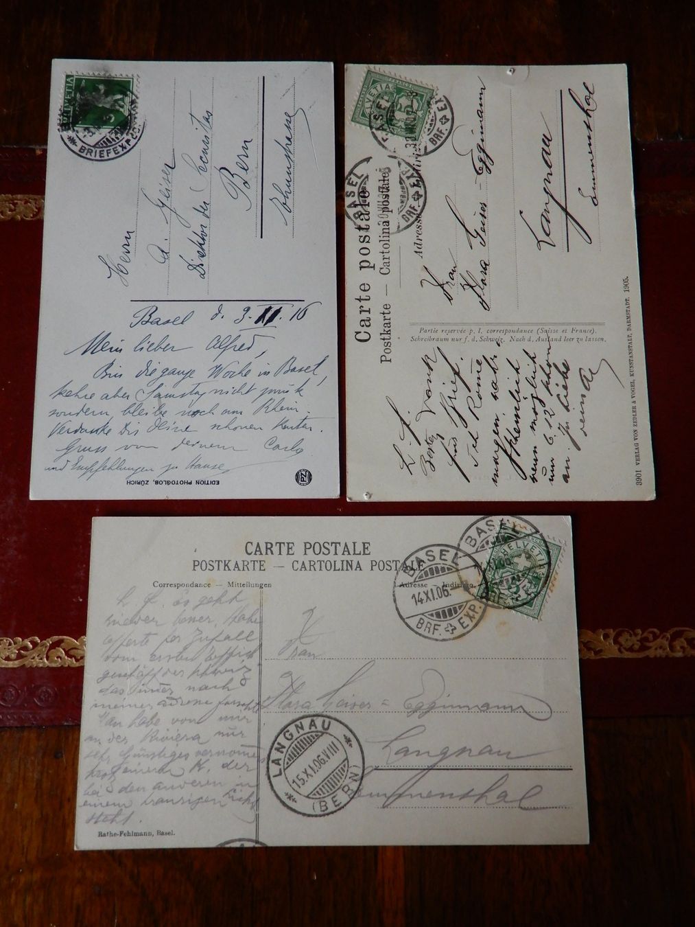Ansichtskarten: 3 x Alte  Ansichtskarten Basel   1906/1907/1910 – Gebraucht aus Senèdes von Framboise52 1