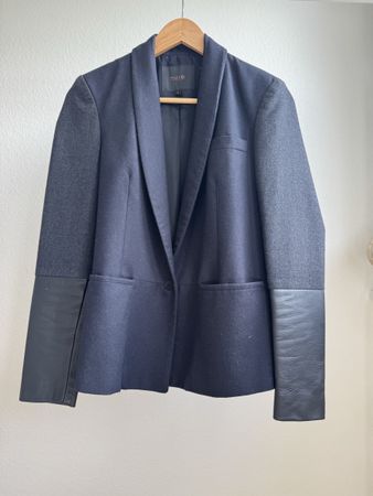 Maje Blazer Wolle Leder Mix Groesse 38