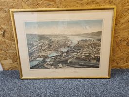 Alte Stadtansicht Zürich 1850, gerahmt, Rarität! Top