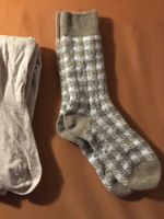 Socken Hahntritt Muster Pied de Poule Gr L beige weiss