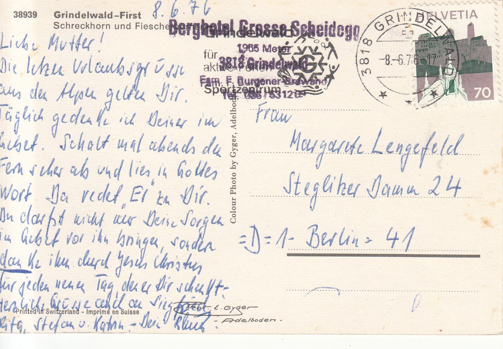 Cartoline postali: Grindelwald First 1976 – Usato da Bürglen TG venduto da StampGraf 1