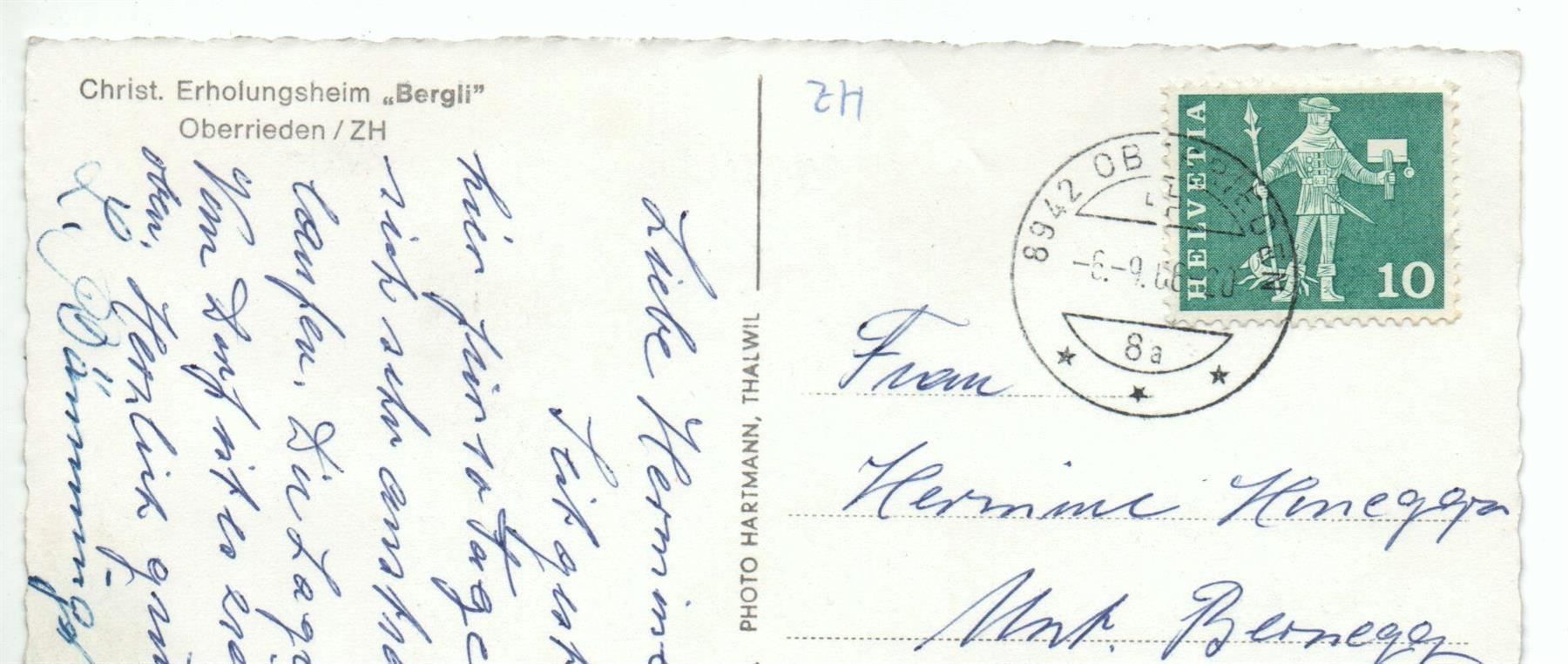 Cartoline postali: OBERRIEDEN Christ. Erholungsheim Bergli – Usato da Jona venduto da philajona 1
