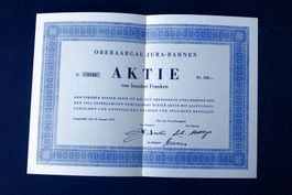 OBERAARGAU - JURA - BAHNEN, historische Aktie von 1959