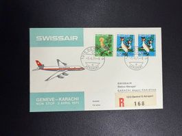 Swissair Erstflugbrief Genf - Karachi 1971