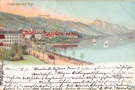 Gruss vom ZUGERSEE mit RIGI, Litho 1899