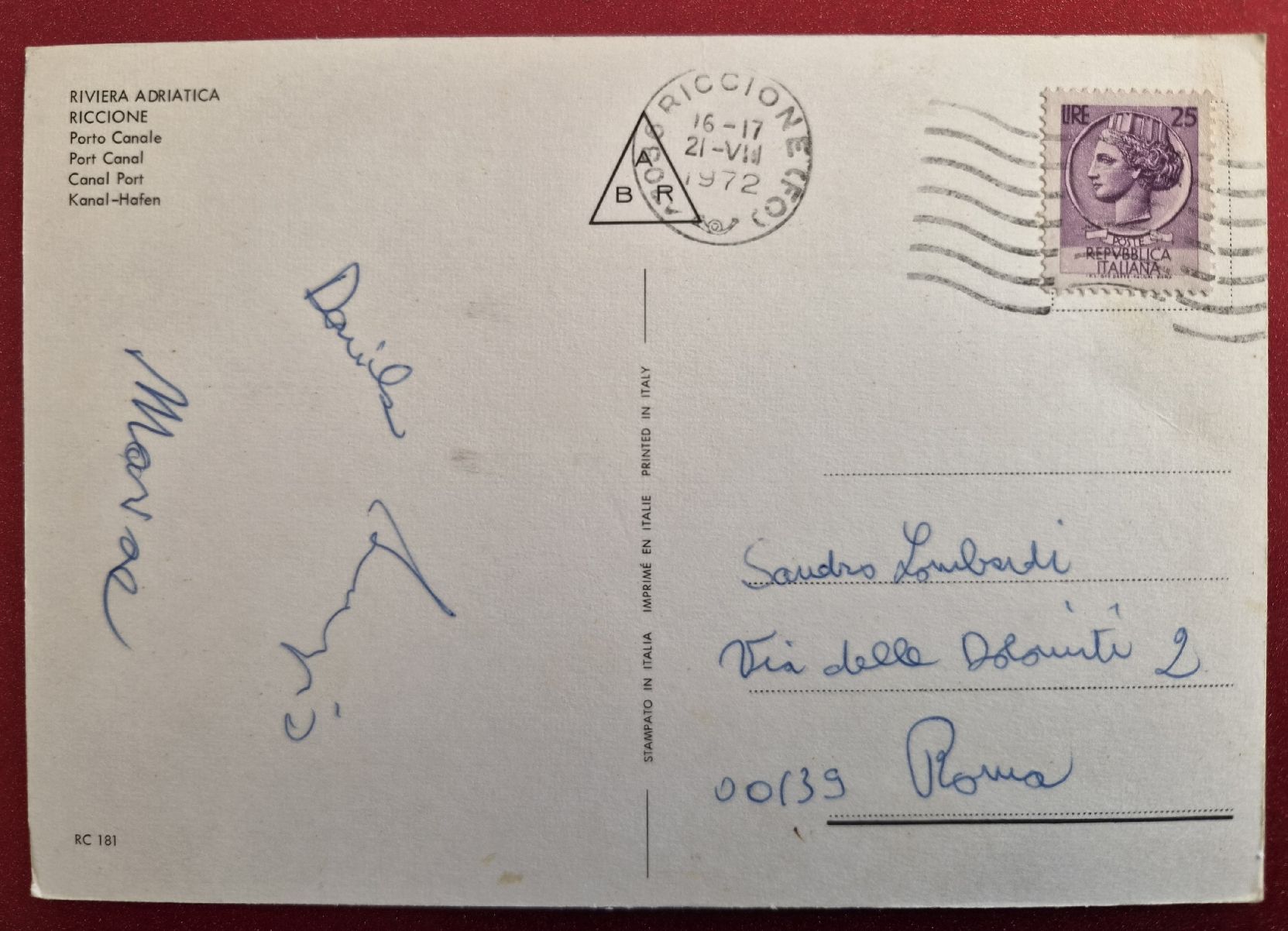 Cartoline postali: Riccione Adria Italien, 1972 – Usato da Melchnau venduto da Arthurius 1