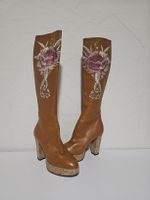 Gucci Stiefel, Gr. 39, Leder, Blumenstickerei