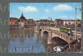 AK color Basel BS Mittlere Brücke von Café Spitz ≈ 1963