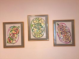 3er Set Originale Kunstwerke, abstrakte Zeichnungen,