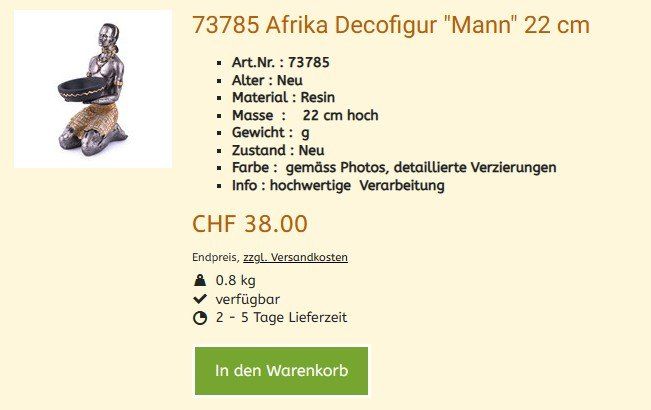 Statuette: Afrika Figur 73785  , NEU – Nuovo e nell'imballaggio originale da Hagenbuch ZH venduto da cougar1 1