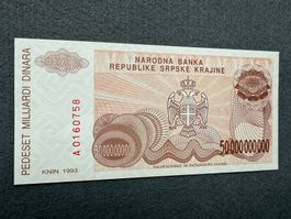 Knin 1993 - Republika Srpska Krajina 50000000000 Dinara aUNC