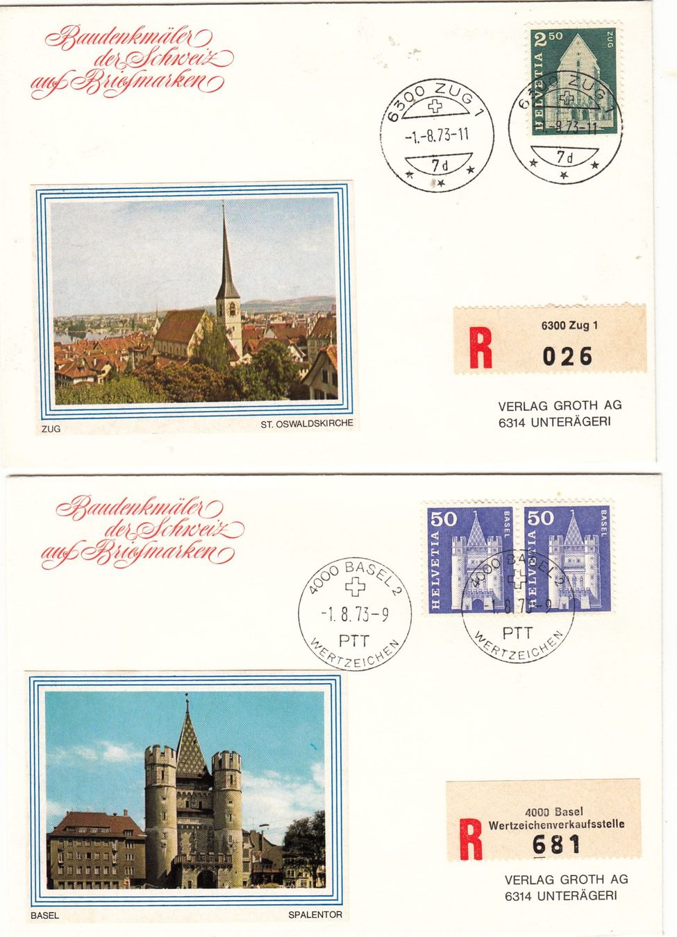 Alle Briefmarken: Briefe Baudenkmäler Schweiz 7Stk. 1973 – Gebraucht aus Herrliberg von Lfrifda 1