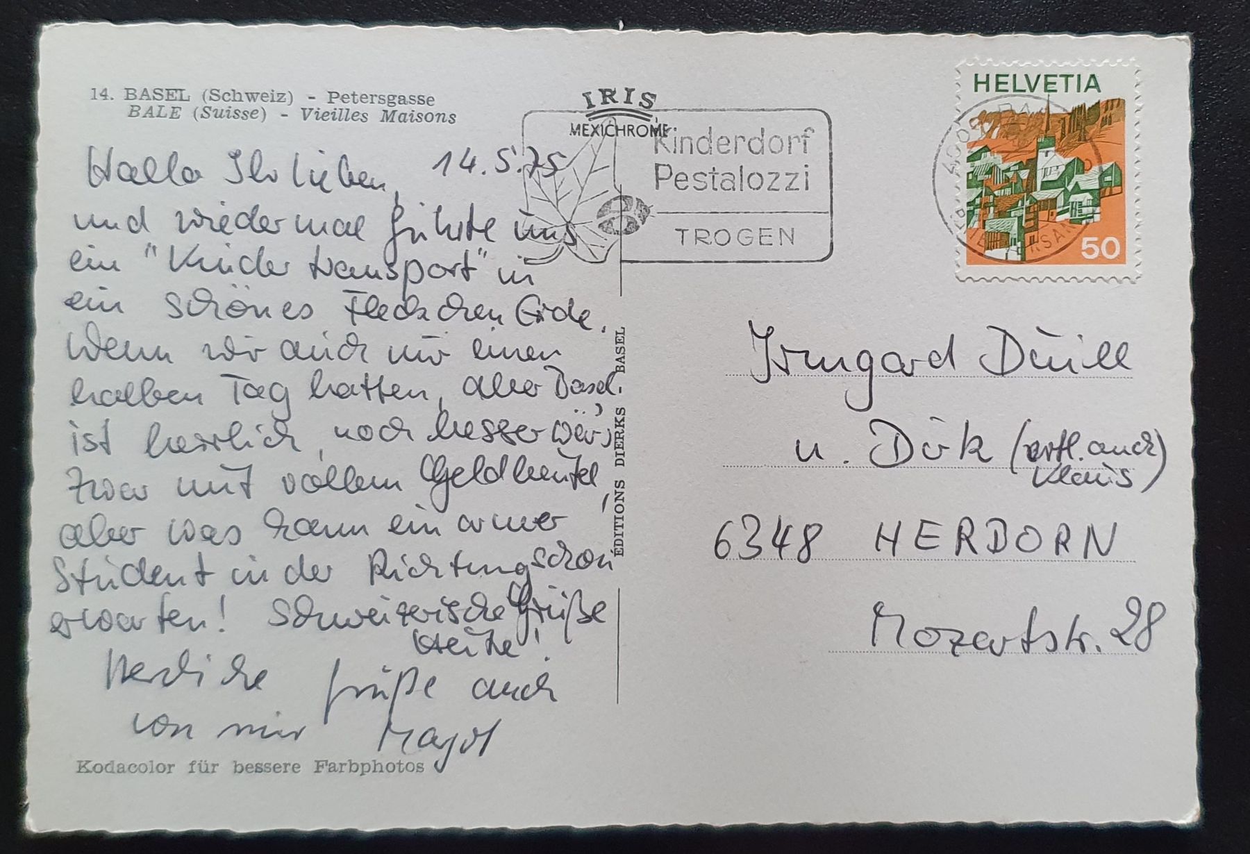 Cartoline postali: Basel 1975 - Petersgasse – Usato da Kreuzlingen venduto da Rschweiz1 1