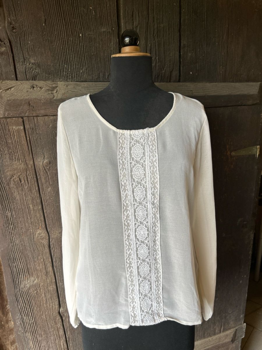 Camicette: Kaffe Bluse Weiss Grösse 38 leichte Spitze – Usato da Kirchdorf BE venduto da Stella130
