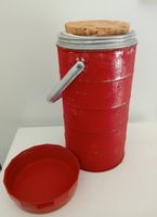 Retro Vintage Thermosflasche Metal Rot mit Korkdeckel 70 er