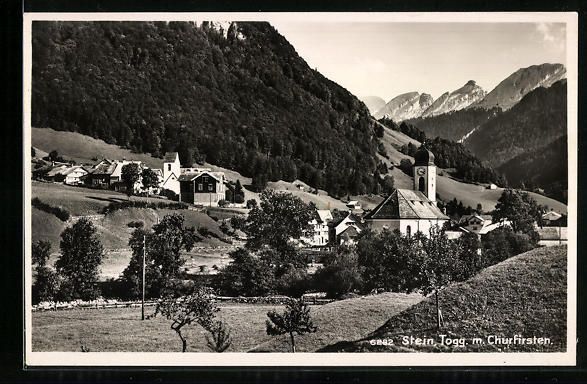 Cartoline postali: Stein /Togg., Ortsansicht mit Churfirste – Usato da Berlin venduto da bartko-reher