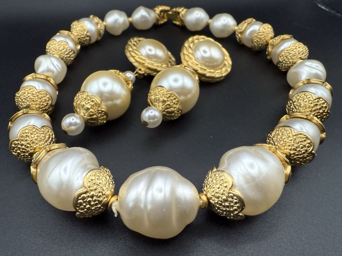 Catenine: Vintage Halskette und Ohrringe mit Perlen – Usato da Lamone venduto da LaCantinaMagica 4
