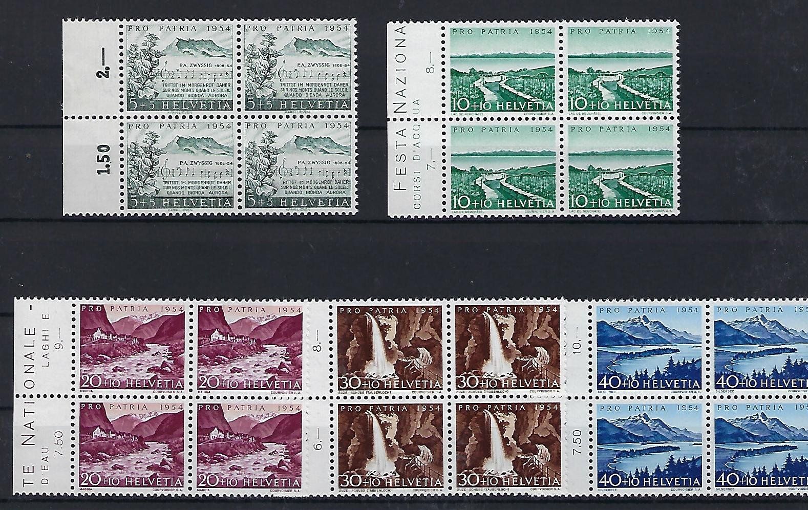 Tutti i francobolli: Pro Patria Viererblocks 1954 postfrisch    14670 – Usato da Lunden venduto da Animus999