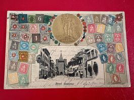 Prägedruckkarte / Schweizer Briefmarken / Basel Spalenthor