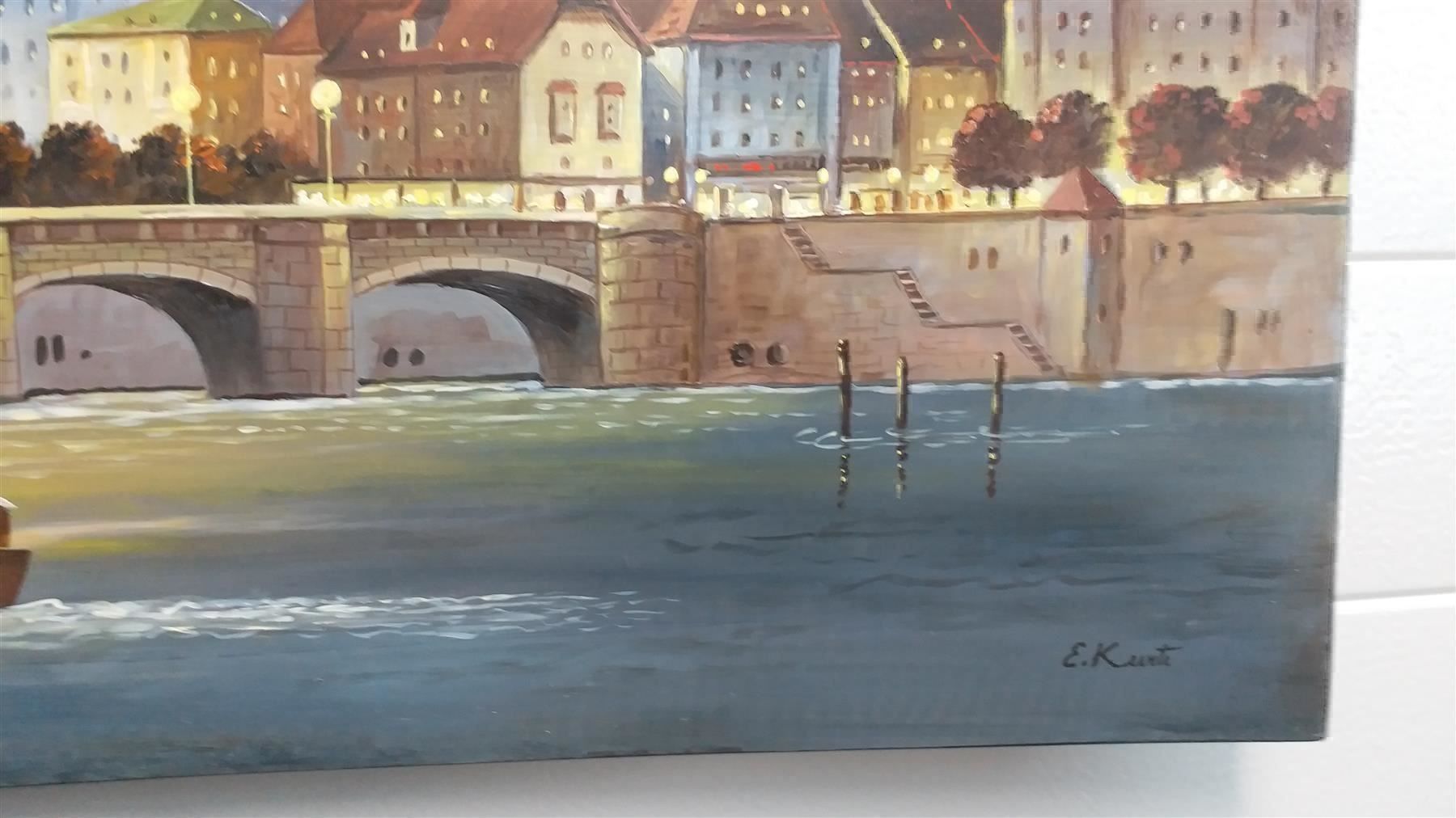 Tableaux: E.Kurti "Basel bei Nacht" Oelgemälde – D'occasion à Zürich par Galerie-Kunst 1